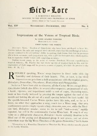 Impressions of the voices of tropical birds from "Bird-lore"