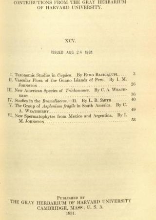Table of contents from "Contributions from the Gray Herbarium of Harvard University, v. 45"