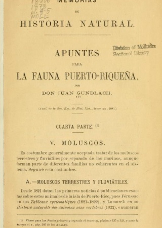 Title page from "Apuntes para la fauna Puerto-Riqueña."