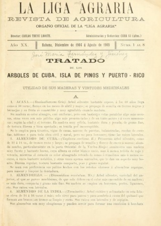 Title page from "Tratado de los árboles de Cuba, Isla de Pinos y Puerto-Rico : utilidád de sus maderas y virtudes medicinales."